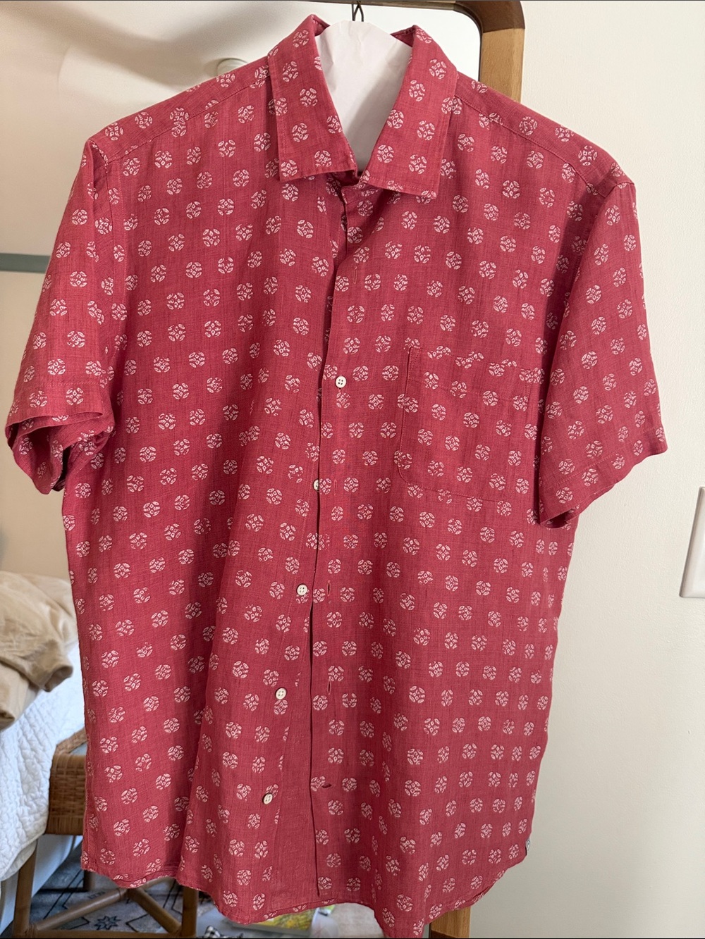 Peter Millar Red Short-Sleeve Button-Down with White Motif